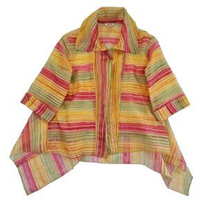 Sheer Crinkle Large Layer Blouse Fairycore Gold & Jewel Tone Asymmetric EUC LN